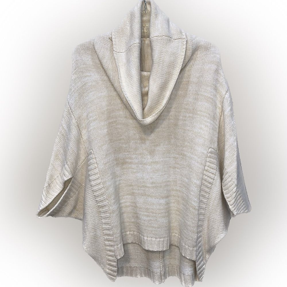 Moth by Anthropologie Cowl Turtleneck Short Dolman Sleeve Sweater Knit Top Cream